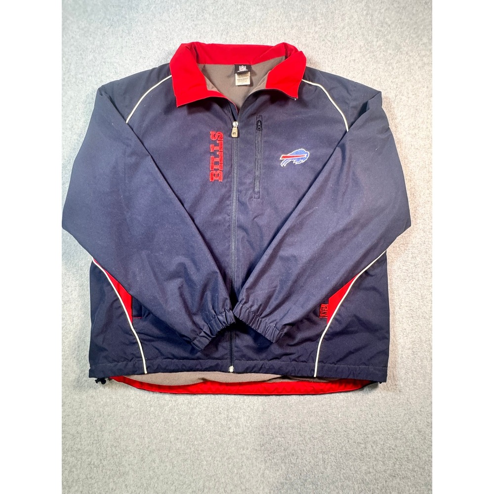 NFL Team Apparel Buffalo Bills Windbreaker Jacket Mens XL Navy Blue Red Full Zip